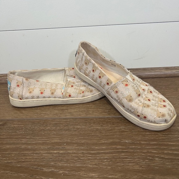 Toms Other - TOMS Youth Girls Rudolph Glitter Slip On Shoes Christmas Casual Shoe Sz 2